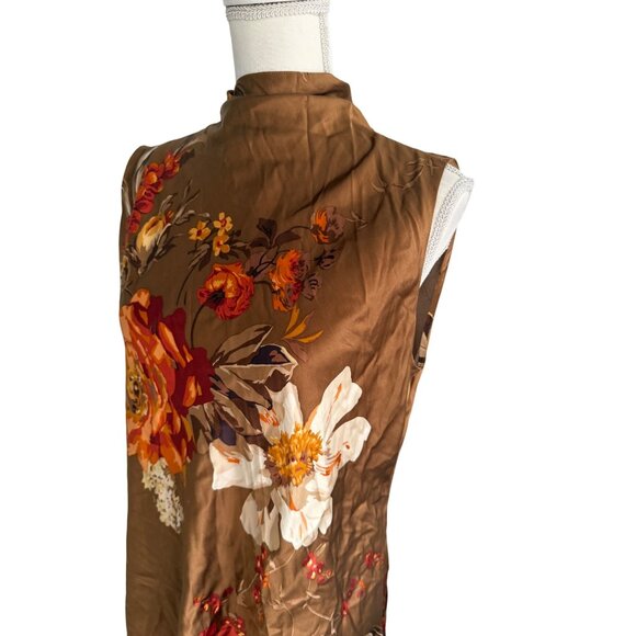 ELLEN TRACY Brown Floral Silk Blend Top Size 12 - Picture 3 of 10